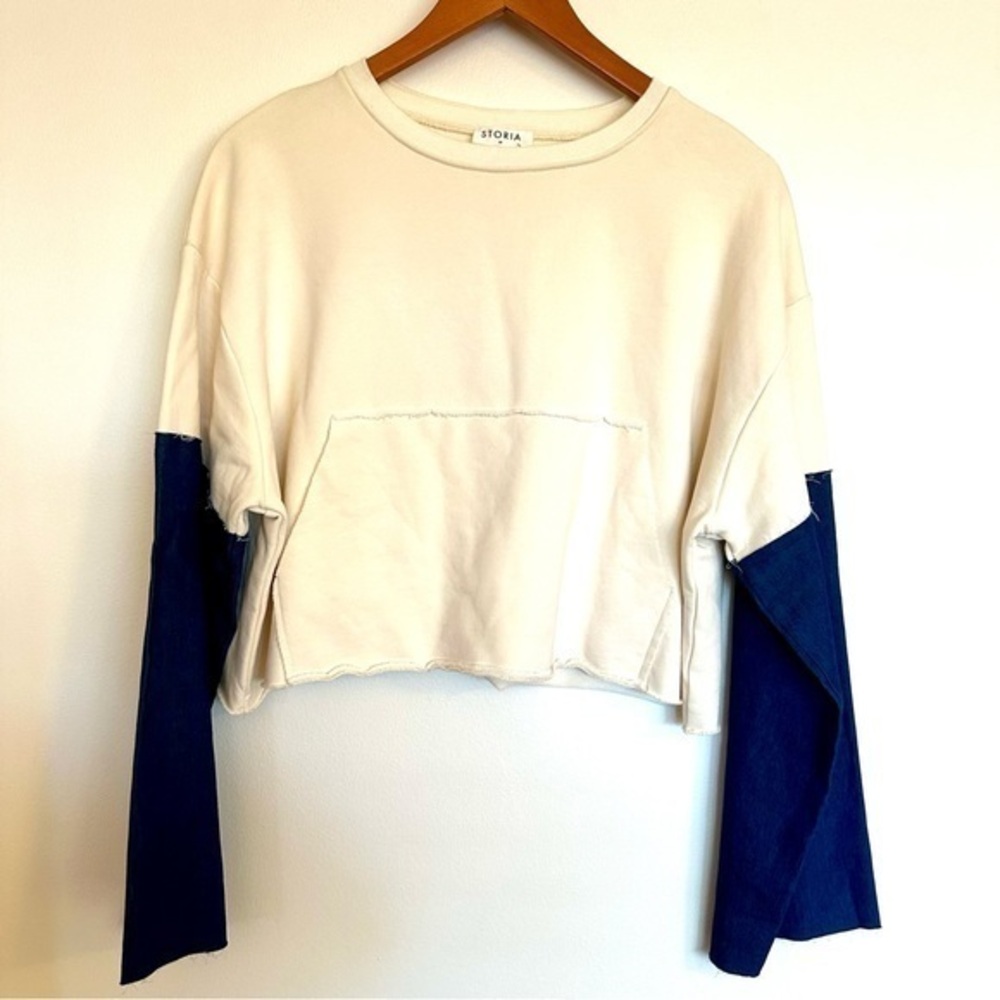 Storia Cropped Sweatshirt with Denim Sleeves Size Medium